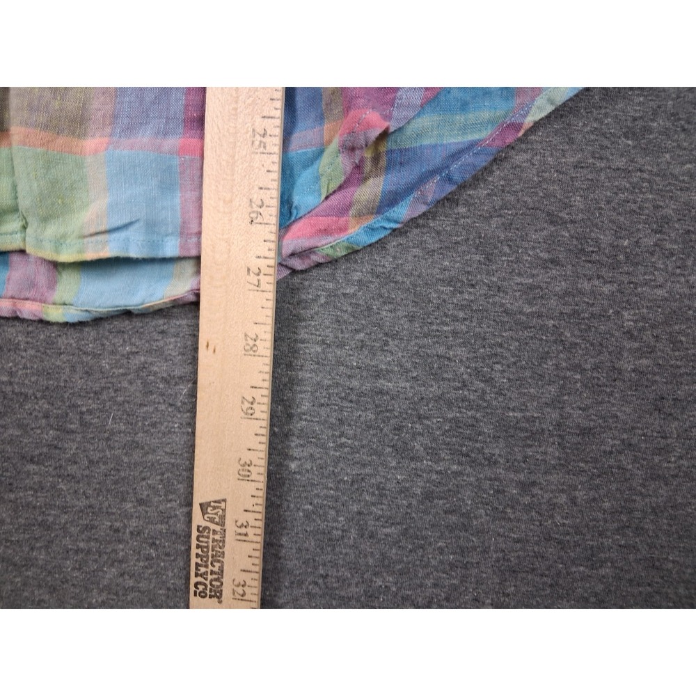 Jones New York Womens Shirt S Blue Pink Pastel Plaid 100% Linen Coastal Resort - Picture 5 of 7